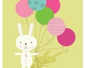 bunny loves balloons. wall art. 8 x 10 print