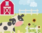 kids wall art set of 2 prints. cute barnyard theme. cow and tractor 8 x 8 prints