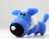 Blue puppy searches a bone - Needle felted animal - OOAK dog - Made to order