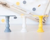 Set of 3 Mini Wooden Cupcake Stands - MOD - Yellow, White & Grey