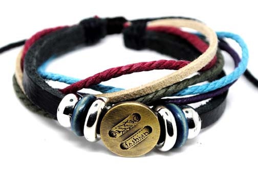 Surfer Hemp Leather bead Bracelet Wristband Mens Womens a188