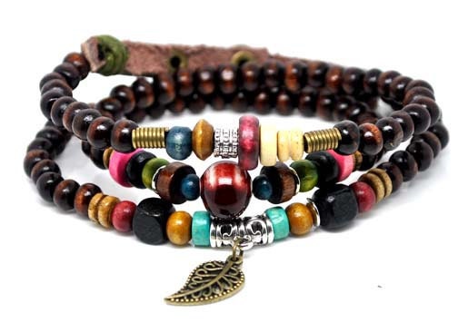 Surfer Hemp Bead and Leather Bracelet Wristband Mens Womens m32