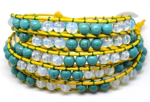 5X Green crystal natural stones leather wrap bracelets