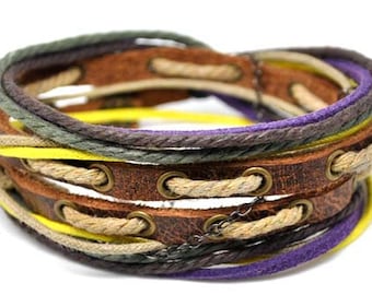 Leather Bracelet Wristband Mens Womens dd3