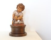 Vintage wooden trophy baby tennis player souvenir