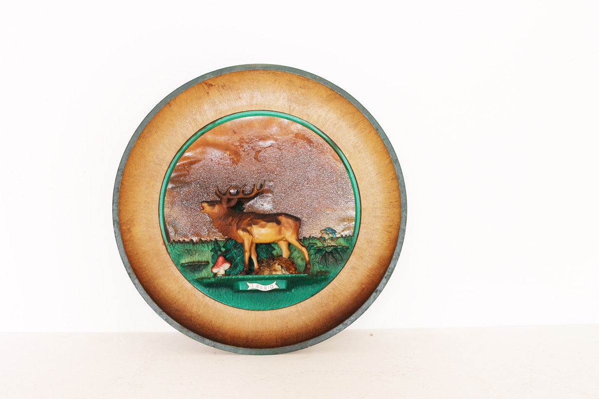 Vintage rustic deer plate souvenir home decor
