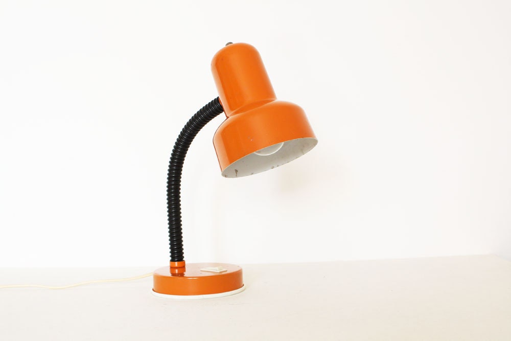 RESERVED /// Vintage orange and black gooseneck table lamp