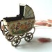 Antique french doll baby cradle .  Tin Baby Carriage .Toy .1900s