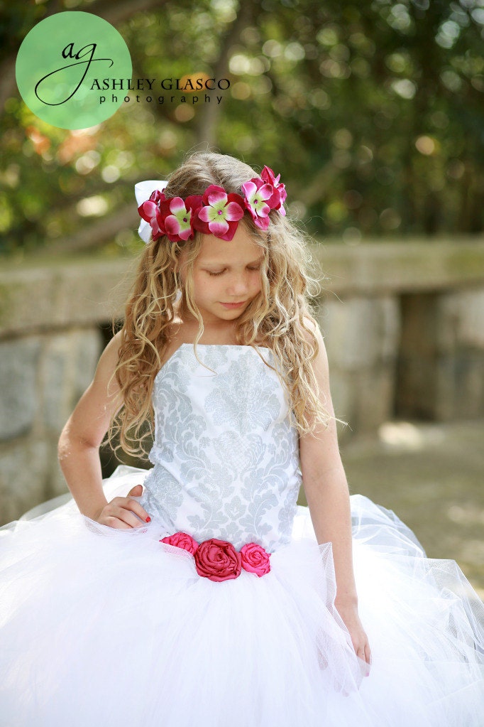 THE KALANY- Stunning Fushia Hawaiian Wedding Inspired Flower Girl Crown/ Halo- Wedding- Recital- Quinceanero- Sweet Sixteen-