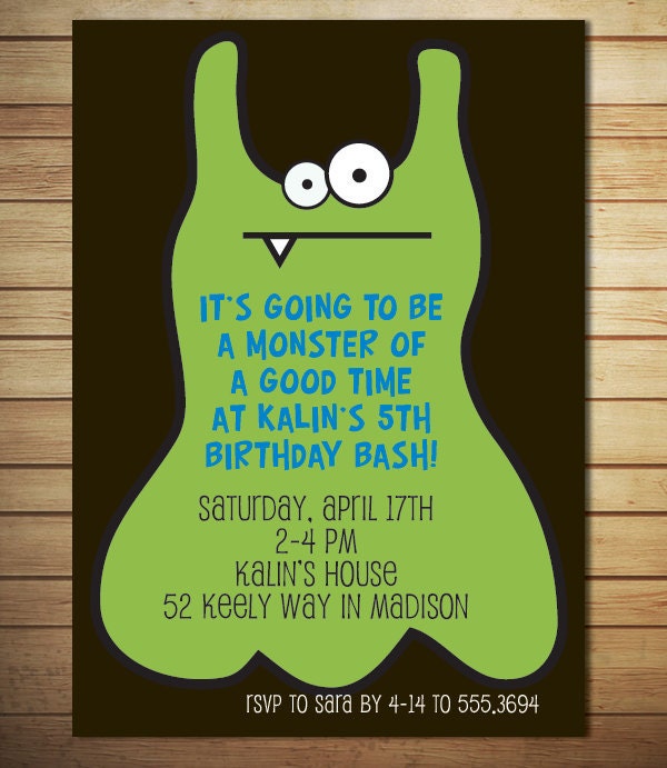 Printable Green Monster Birthday Invitation-DIY-You Print or We Can