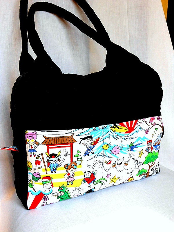 Zippered Handbag Quilted Bag Purse Tote Japanese Kawaii Anime Cotton ...