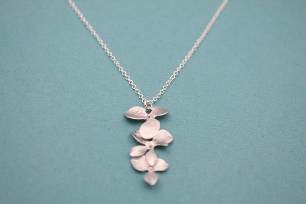 Harmony - Sterling silver triple orchid dangle necklace