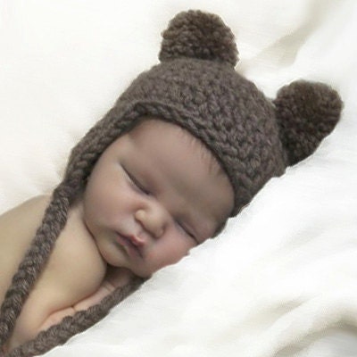 Baby Bear Hat, Newborn Earflap Beanie