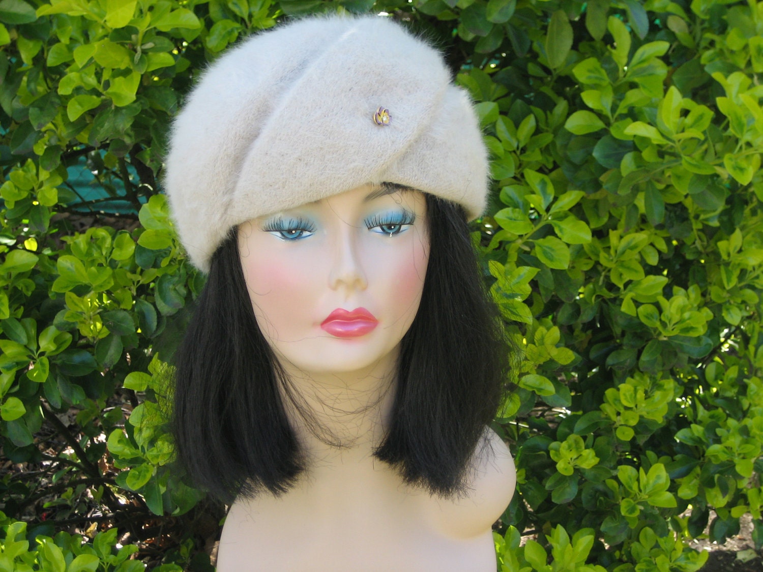 Vintage Taupe Cream Colored Rabbit Fur Gimbels Hat