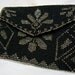 Vintage French Coin Purse beaded woven black and gray floral geometric design