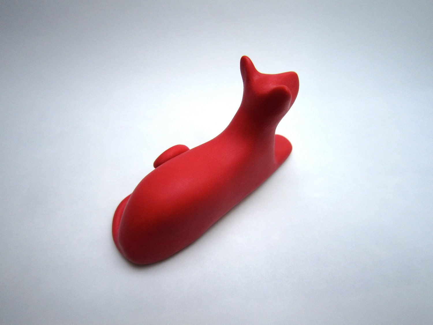 Little red lounging cat sculpture decoration hand made OOAK