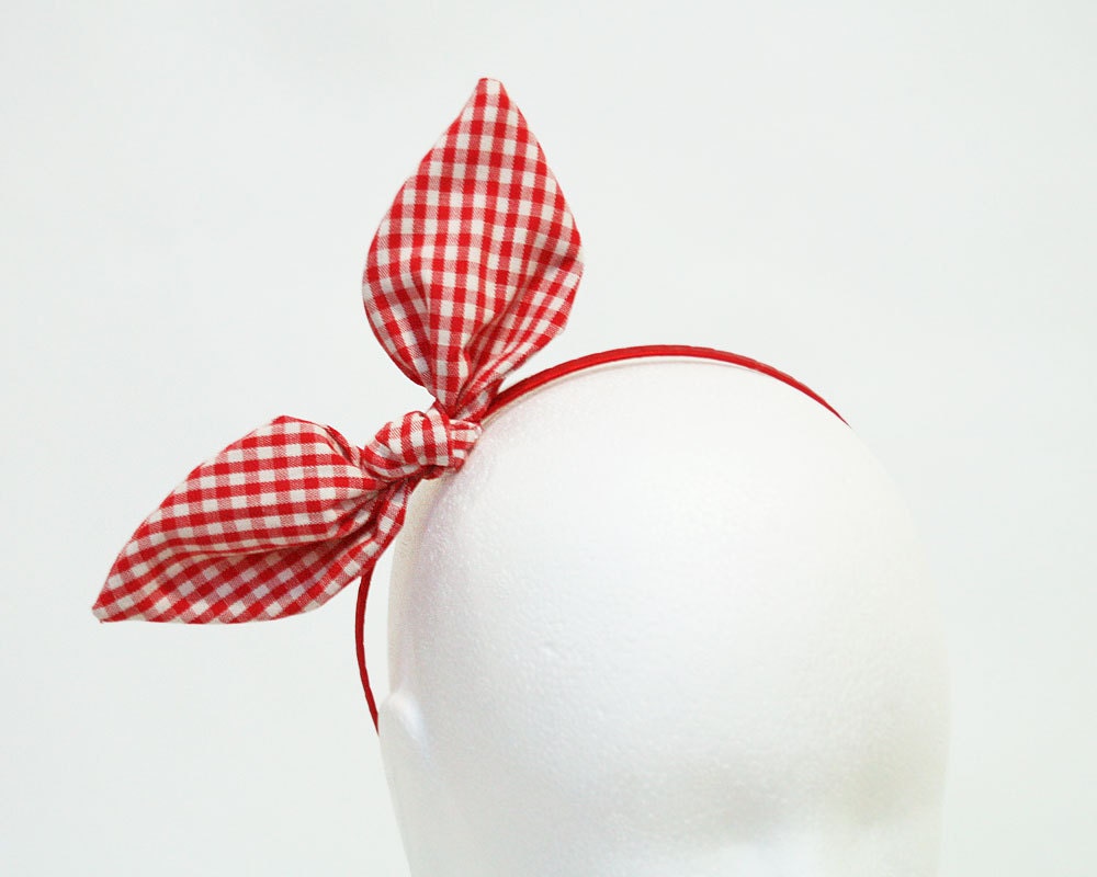 Red Gingham Bunny Bow Headband