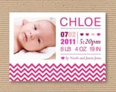 Birth Announcement - Custom Photo Card - for Baby Boy or Girl - digital file DIY - "Chevron Pattern"