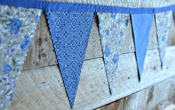 Cobalt Blue and Grey - Vintage Bunting Banner with 12 Flags