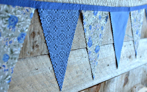 Cobalt Blue and Grey - Vintage Bunting Banner with 12 Flags