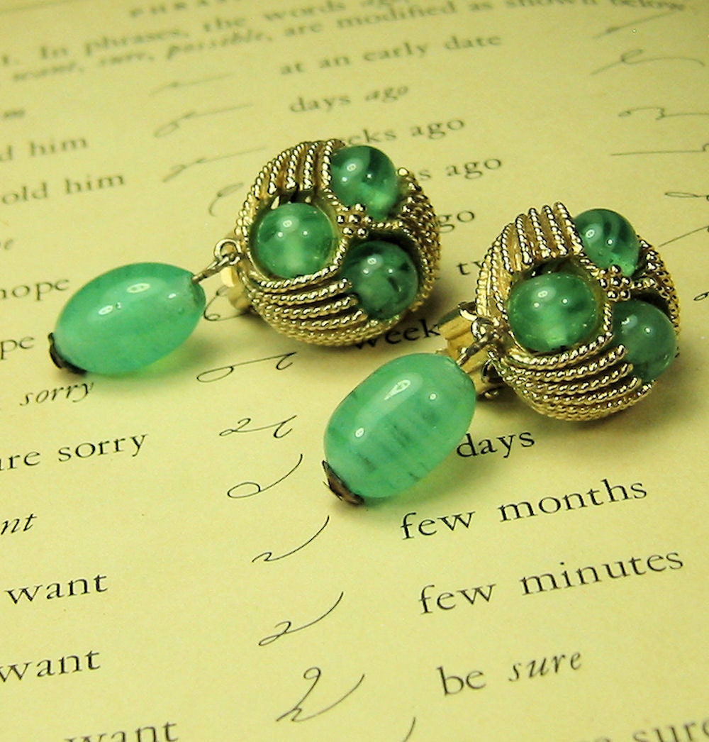 Vintage Green Glass Earrings