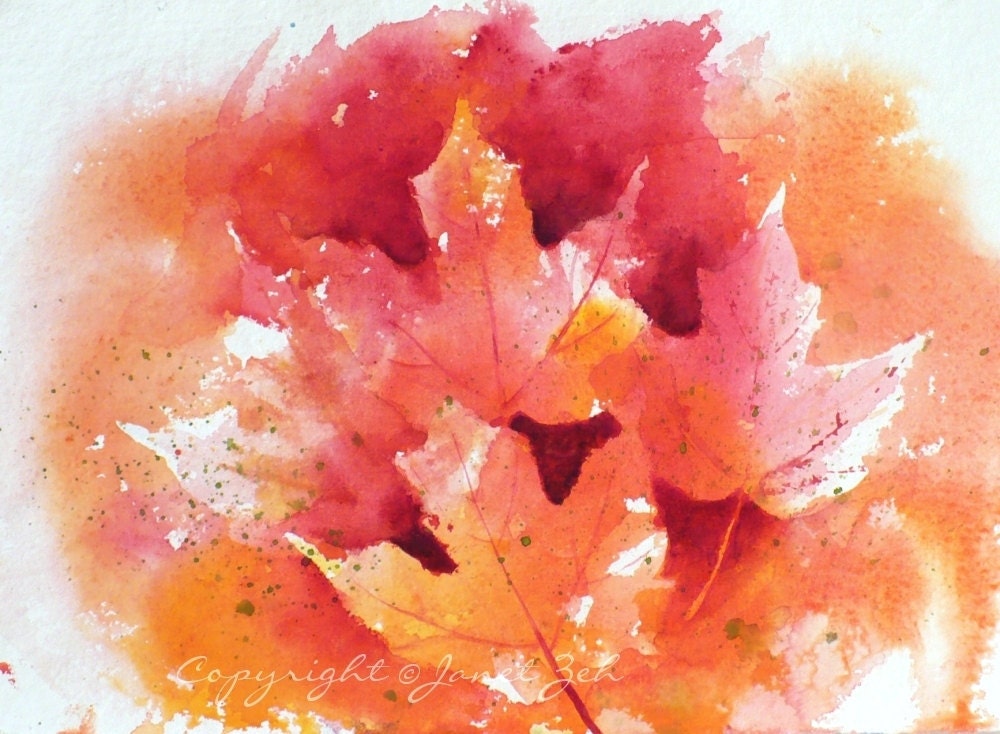 Original Painting Autumn Maple Tree Leaves Watercolor Janet Zeh