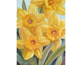 Yellow Daffodil Painting Original Watercolor Narcissus Flowers 5x7 Janet Zeh