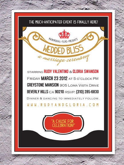 Custom DIGITAL Vintage Wedding Invitation: Silent Film Suite