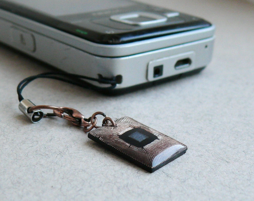 Buy cell phone charms - Cell phone charm Copper microchip - recycled computer ready to ship