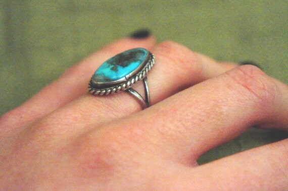 Vintage Native American Turquoise Stone Ring Size 4 SALE