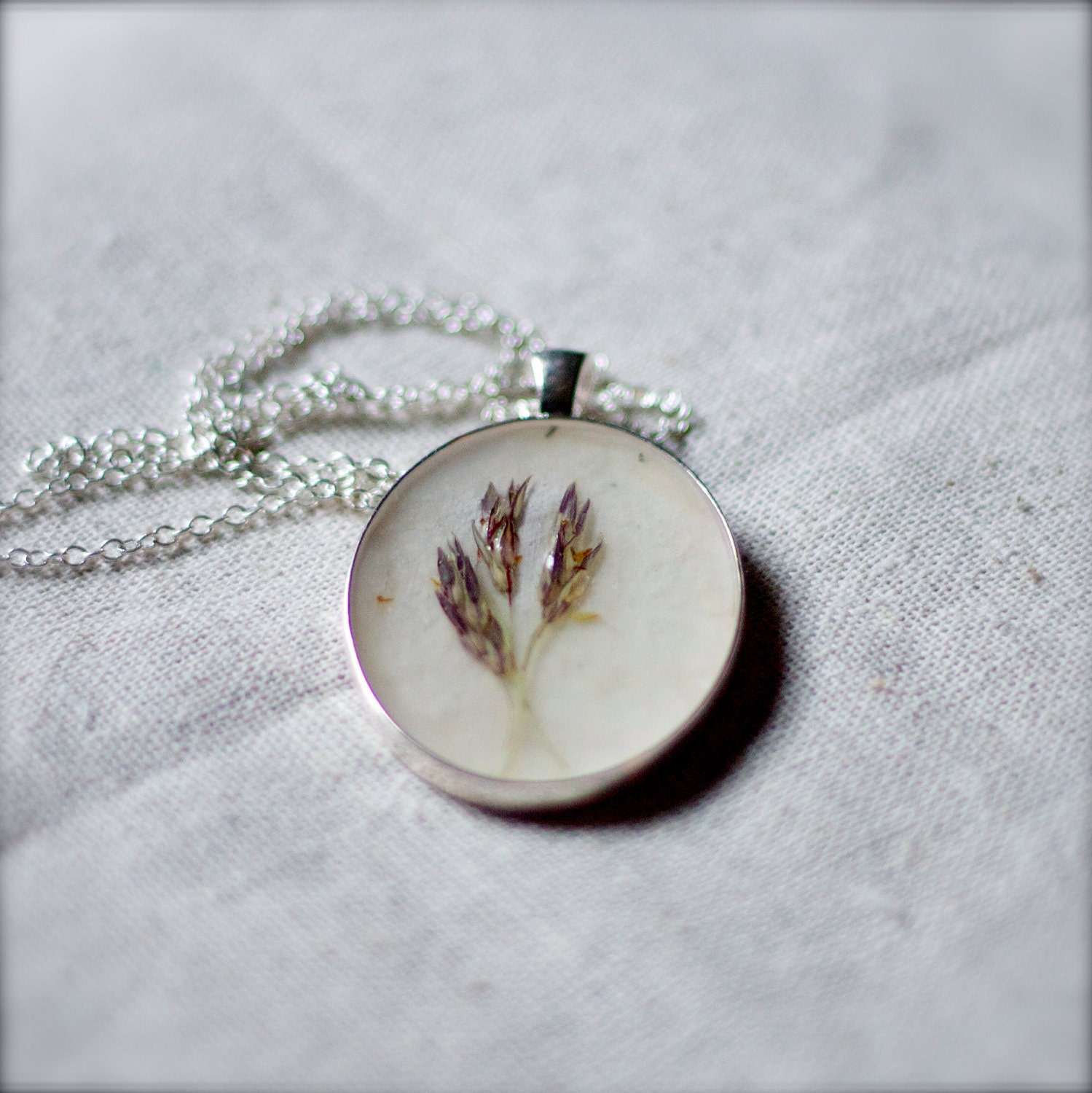ON SALE pressed flower necklace lavender sprig by StudioBotanica