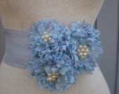 Wedding Bridal Sash With three Unique Design Flowers blue color