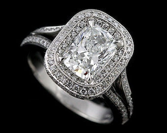 Platinum Micro Pave Cushion Engagement Ring Mounting