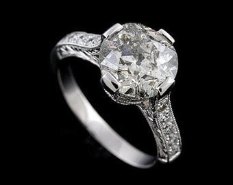 Art Deco Style Engraved Pave Platinum Engagement Ring Mounting
