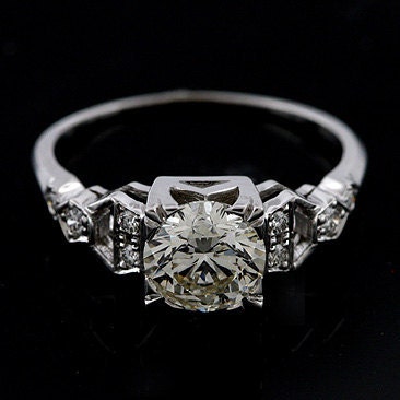 18K White Gold Old European Cut Diamond Art Deco Engagement Ring