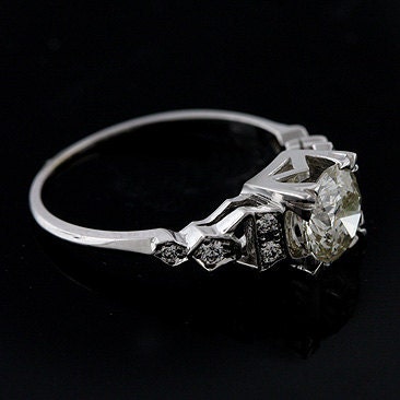 18K White Gold Old European Cut Diamond Art Deco Engagement Ring