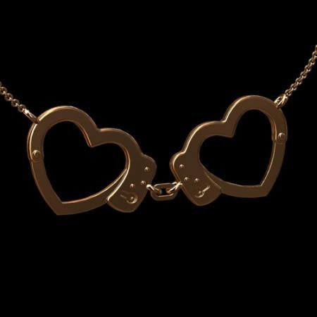 Solid 14K Pink Gold Police Heart Handcuffs Pendant