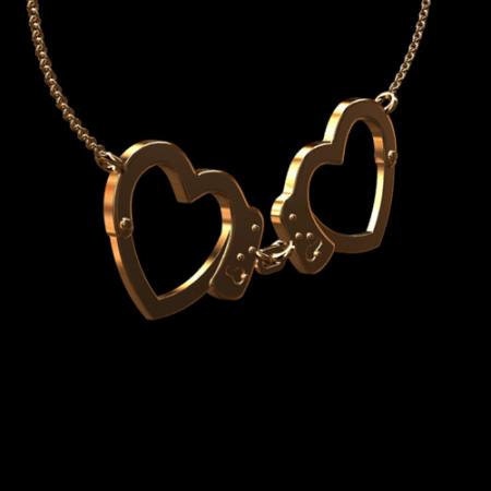 Solid 14K Pink Gold Police Heart Handcuffs Pendant