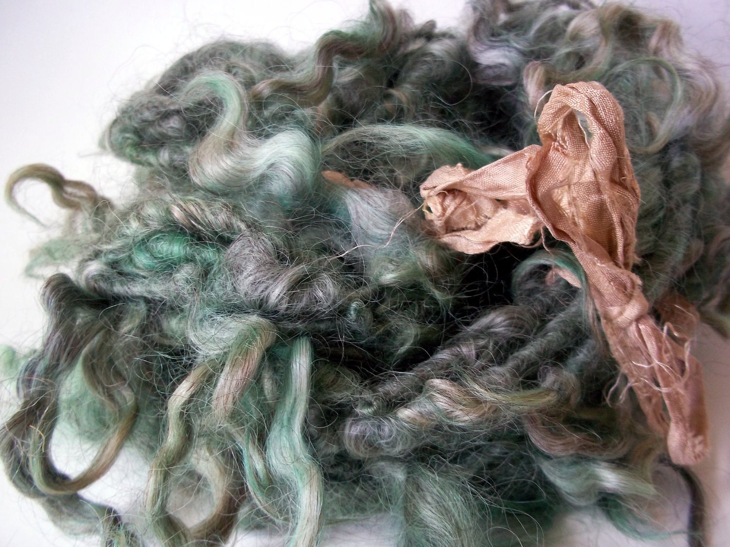 Mermaid's Tresses -  Lincoln Longwool  tailspun yarn - soft teal locks - eternity scarf or crafting embellishment