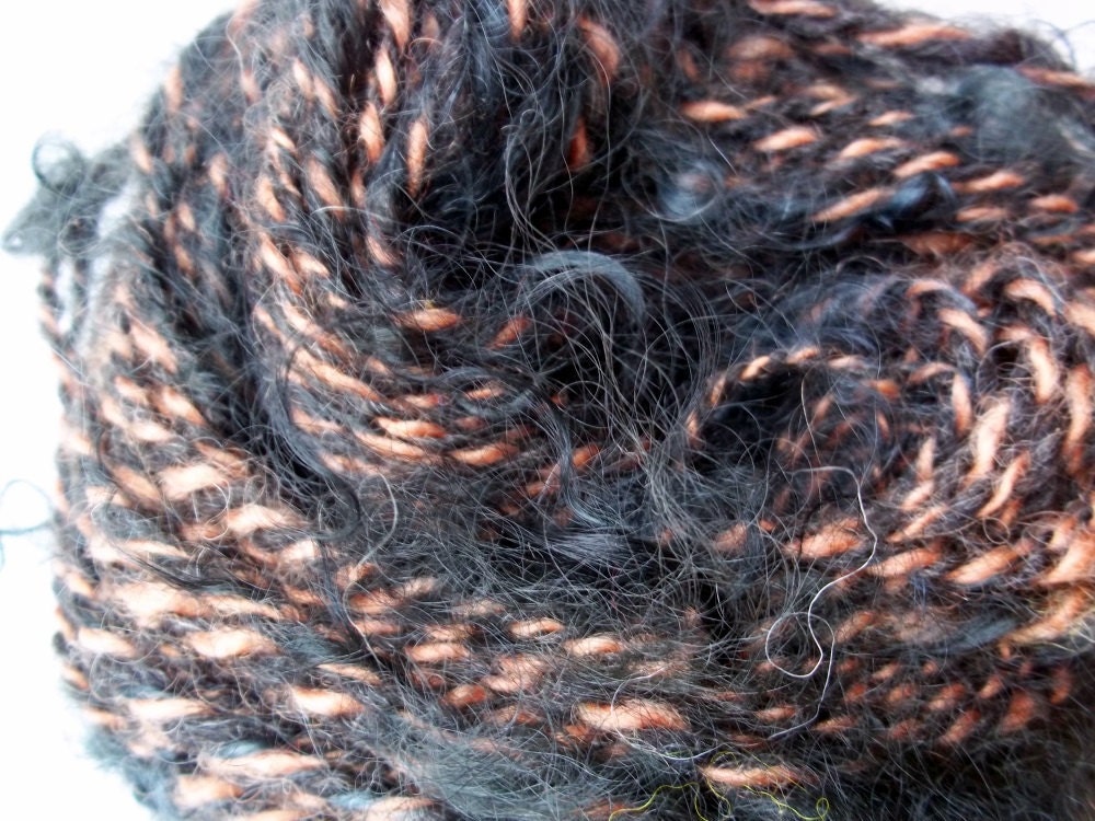 SALE Handspun Art Yarn - Romney wool and mohair - Halloween Streamers - 52 yards 2 ply