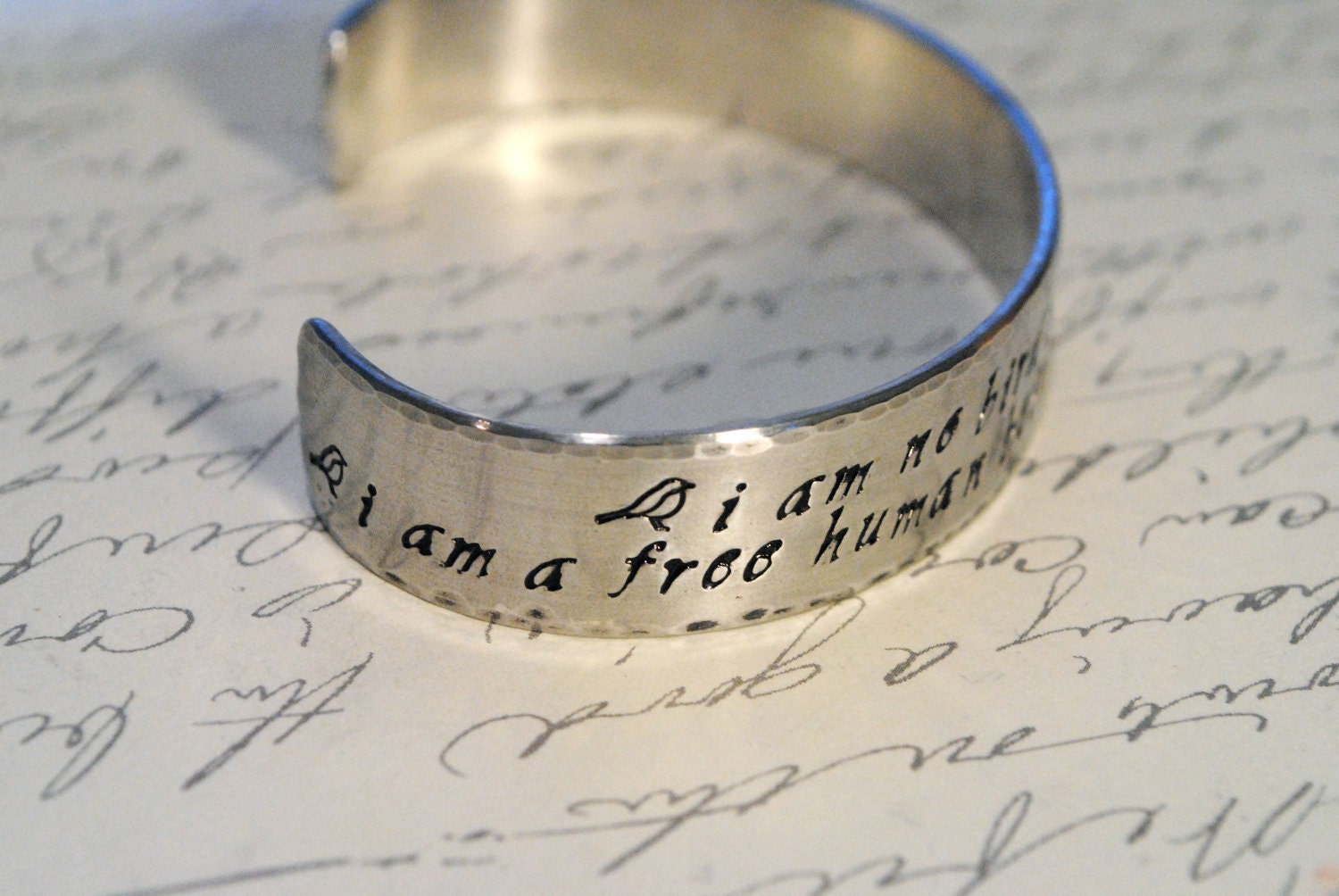 I am No Bird Charlotte Bronte, Jane Eyre Hand Stamped Cuff Bracelet