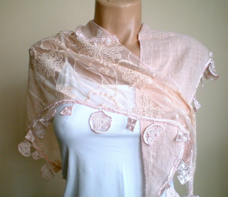 Powder Pale Pink Scarf Lace Scarf Bridal Shawl Shrug Neckwarmer