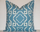 DOUBLE SIDED - Decorative Pillow Cover / 20 x 20 /  Teal / Blue / Toss Pillow / Throw Pillow / Accent Pillow / Lattice / Trellis