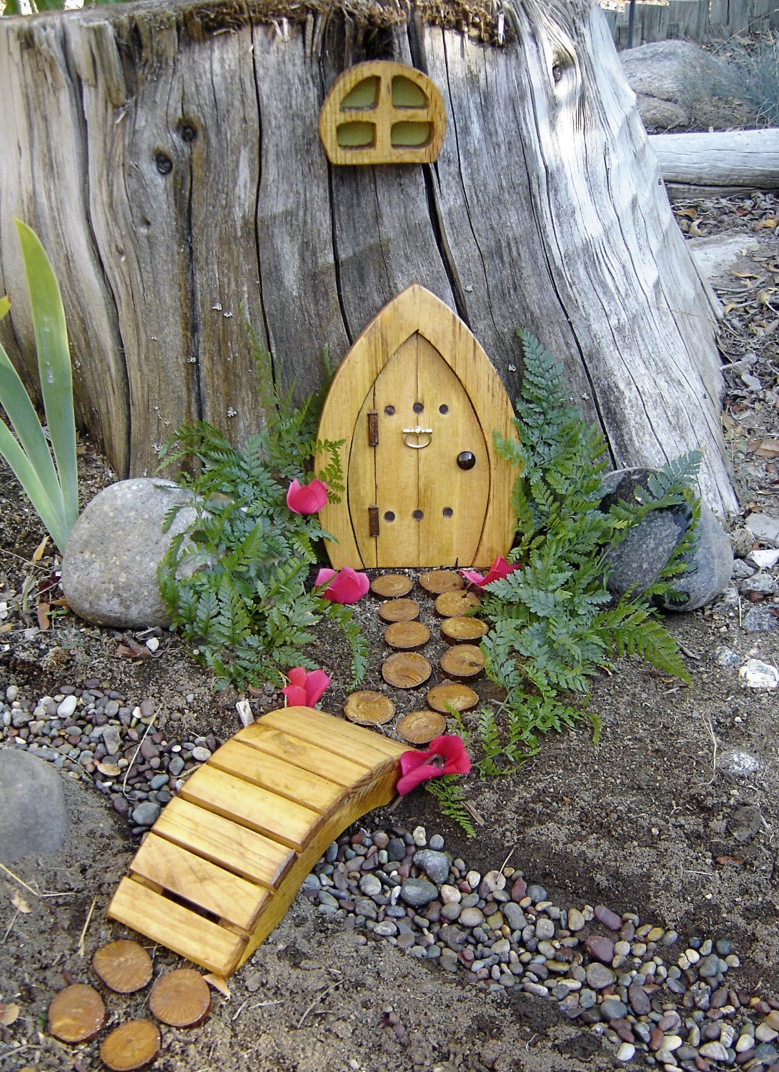 Miniature Garden, Fairy Door, Gnome Door, Hobbit Door, Elf Door, Troll Door. 7" tall Pine door garden kit.