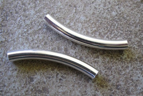 Curved Tube Beads Sterling Silver 3MM x 25MM Big 2.5 MM Hole 3 Pieces