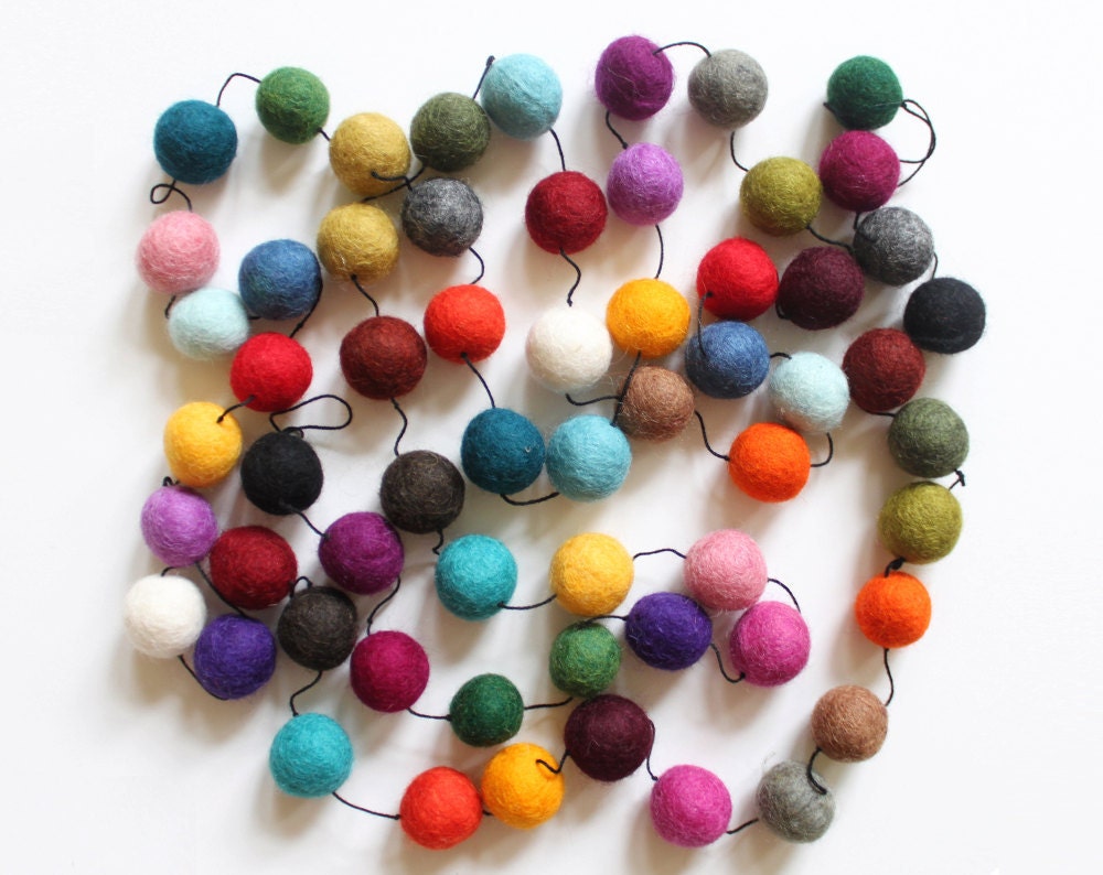felt beaded GARLAND, bunting  - multicolored