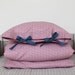 ORGANIC Toddler Bedding set - light grey, red flower print, sea blue ribbon