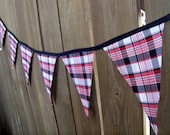 ReUsable Fabric Flag Bunting Banner in black red and white plaid