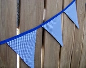 ReUsable Fabric Flag Bunting Banner in white and blue gingham