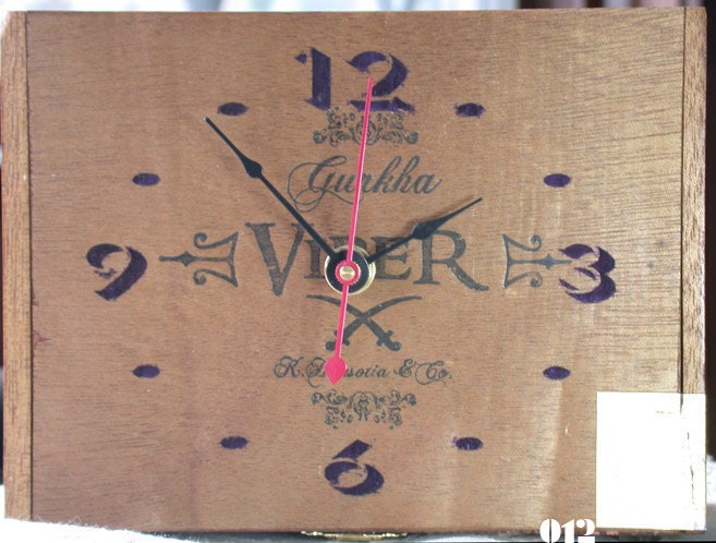 Unique Upcycled Cigar Box Clock Natural Wood Desk Shelf Man Cave Office Male Gift